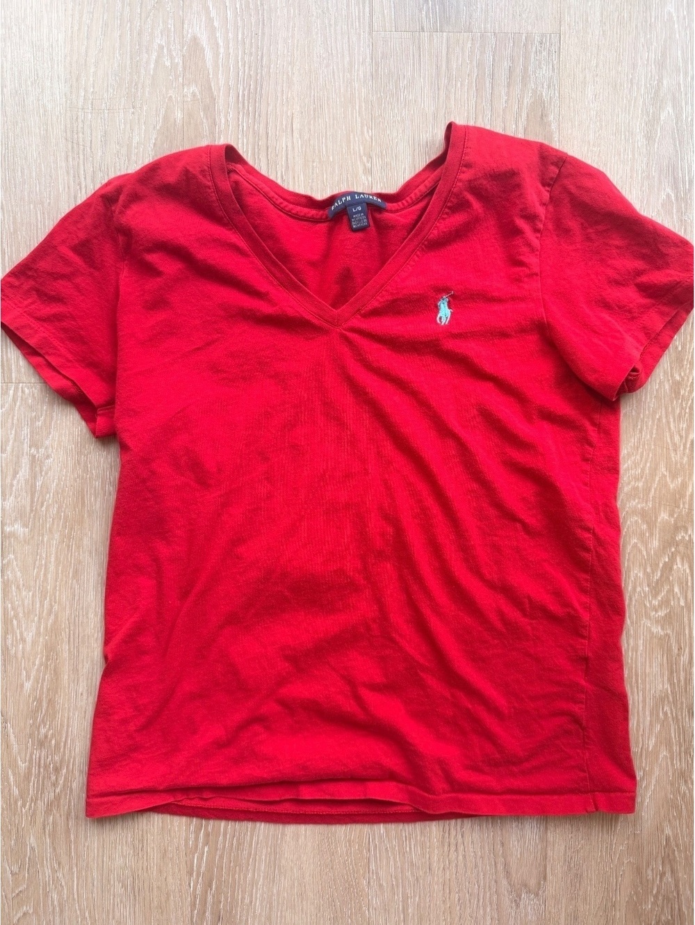 Ralph Lauren Red V-Neck Cotton T-Shirt Large